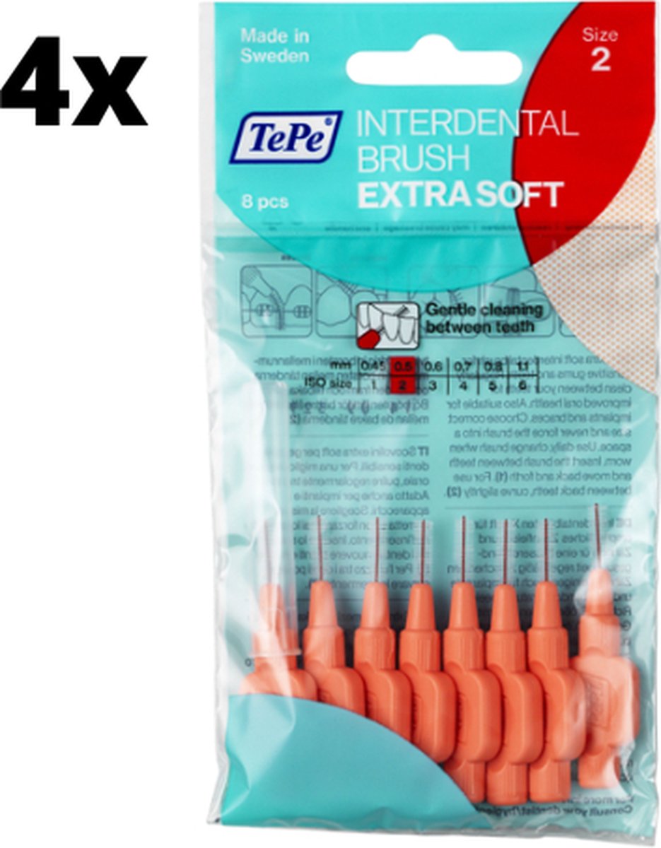 Goedkoopste TePe Extra Soft Lichtrood 0,5mm - 4 x 8 stuks - Voordeelverpakking
