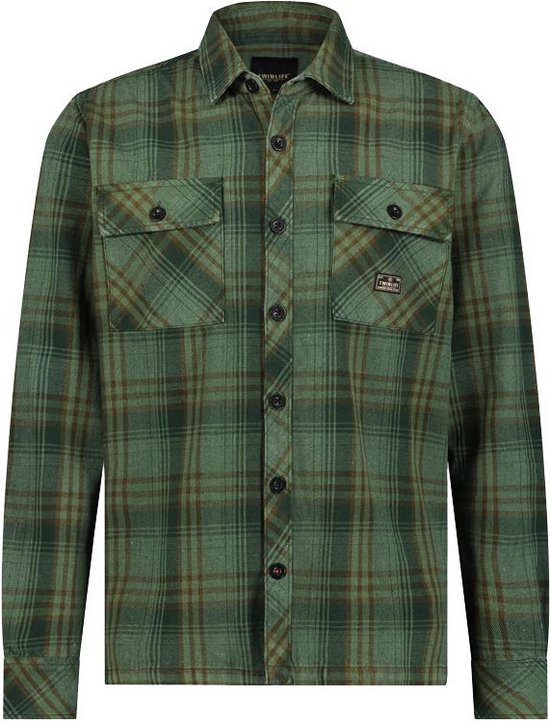 Twinlife Heren plaid over - Overhemden - Lichtgewicht - Wasbaar - Groen - 2XL