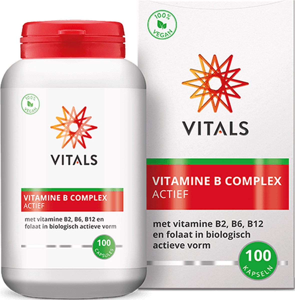 Vitals - Vitamine B complex Actief - 100 Capsules - met de biologisch actieve vormen van B2, B6, B12 en folaat