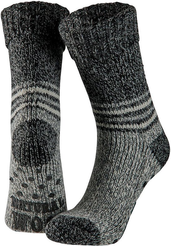 Chaussettes maison/chaussettes antidérapantes en laine homme gris taille  43-46 -... | bol.com