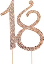 Nummer 18 - Taart Topper Met Steentjes - Metalen 18e Verjaardag taart Decoratie - Kristalsteentjes - Cake Topper - Jubileum Taartdecoratie - Herbruikbaar - Wasbaar - Goud