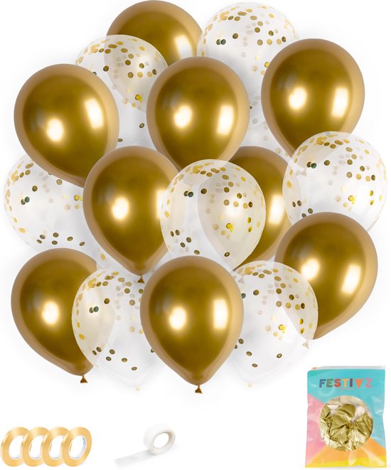 Festivz 40 stuks Goud Ballonnen met Lint – Decoratie – Feestversiering - Papieren Confetti – Gold - Gold Latex - Verjaardag - Bruiloft - Feest