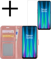 Hoes Geschikt voor OnePlus Nord CE 2 Hoesje Book Case Hoes Flip Cover Wallet Bookcase Met Screenprotector - Rosé goud.