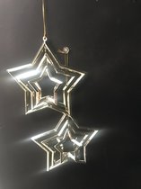 Set van 2 kerstornamenten goudkleurige sterren 3D kerstboomhanger 12cm