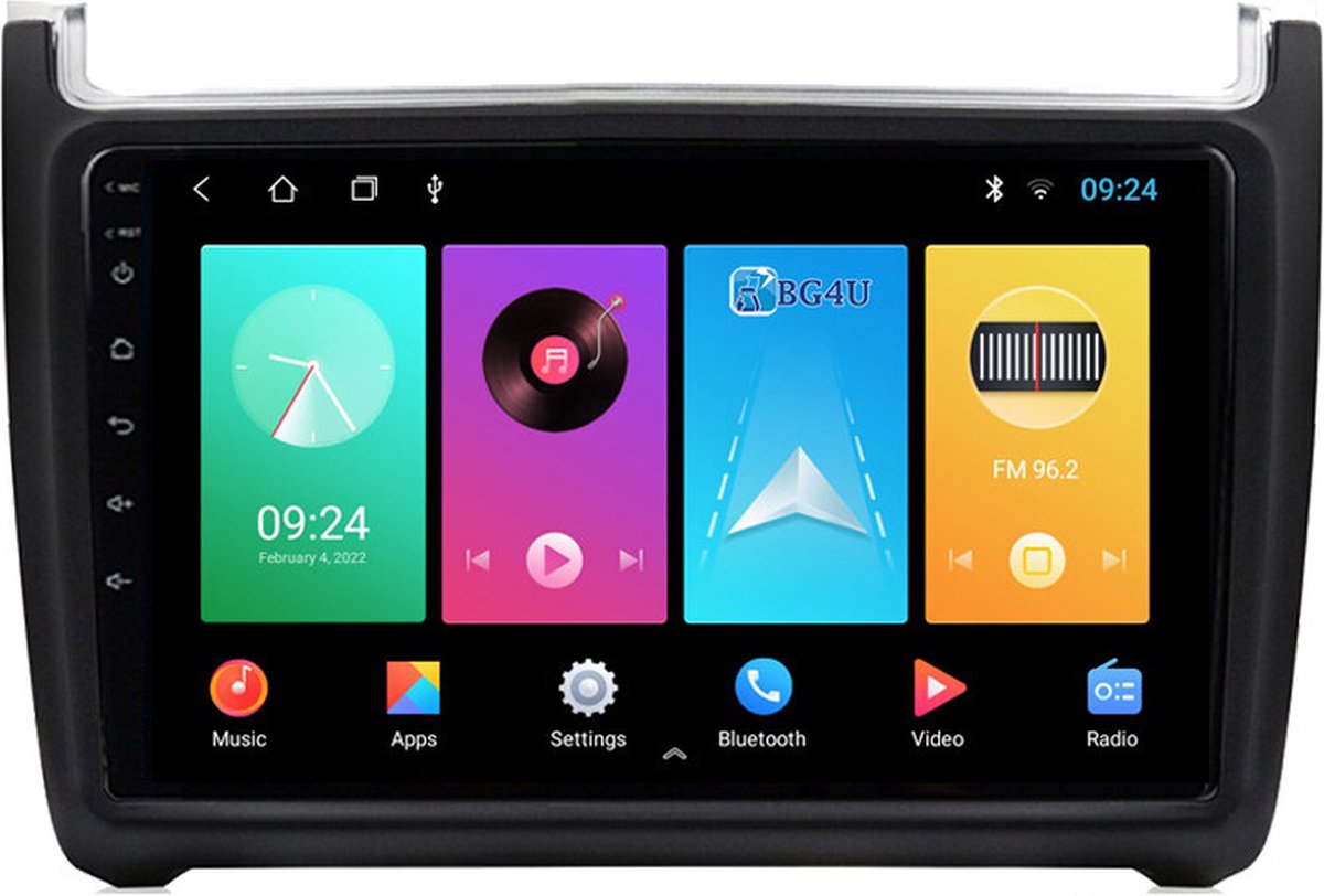 BG4U - Navigatie radio VW Volkswagen Polo 2009-2017, Android OS, Apple Carplay, 9 inch scherm, Canbus, GPS, Wifi, OBD2, Bluetooth, 3G/4G