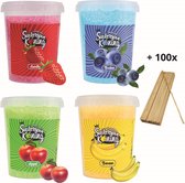 Suikerspin Suiker - Aardbei - Bosbes - Appel - Banaan - 4 potten x 400 gram incl. ± 100 suikerspin stokjes - Fruit combo 2