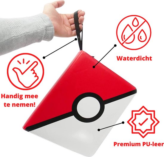 Thumbnail van een extra afbeelding van het spel Yousupply Verzamelmap Geschikt voor Pokémon - Map voor 400 Kaarten - 50 Pagina’s - 4 Pocket - Premium Kwaliteit - rood wit - Box - Binder