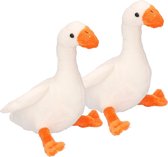 Set van 2x stuks pluche knuffel dier witte gans 18 cm - Vogels