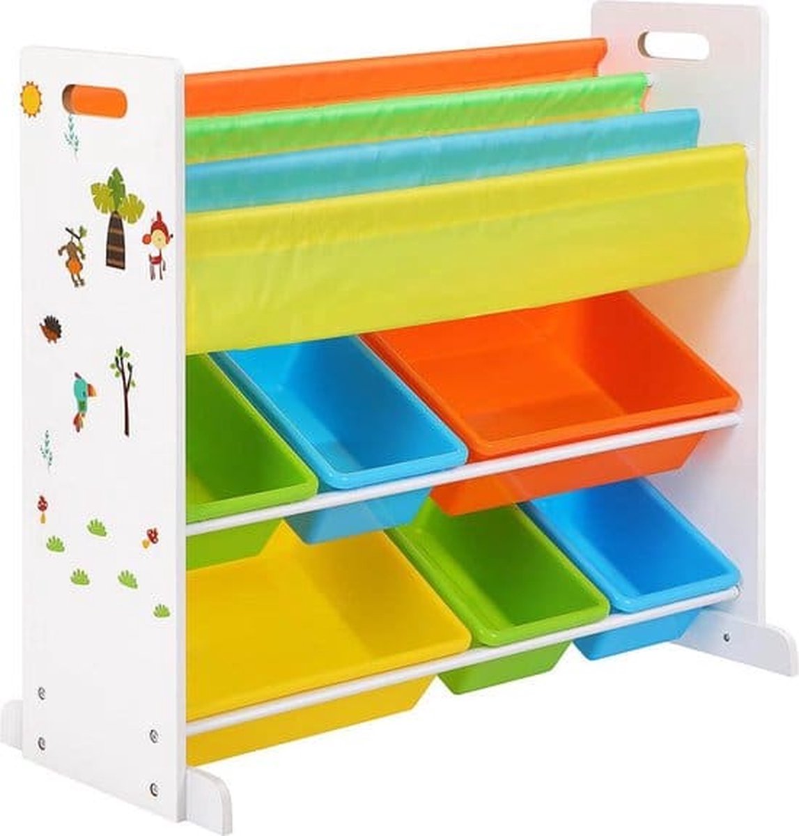 SONGMICS étagère pour jouets, meuble de rangement pour enfant,  organisateur, avec 16 coffres amovibles en plastique, boîtes à jouets, pour  salle de jeux, école, orange, jaune, bleu et vert GKR070W01 Meuble de