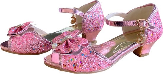 Elsa prinsessen schoenen roze glitter strikje maat 28 - binnenmaat 18 cm -  glitter... | bol