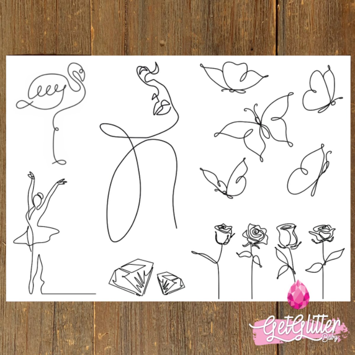 GetGlitterBaby® - Tijdelijke Tattoos / Tijdelijke Henna Festival Plak Tattoes / Nep Tatoeage voor Volwassenen / Fake Temporary Tattoo Sticker - 1 Lijn Tekeningen