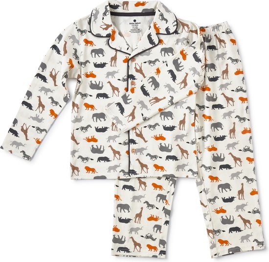 Little Label Pyjama Jongens Maat 146-152/12Y - beige, bruin, grijs, oranje - Safari - Pyjama Kind - Zachte BIO Katoen