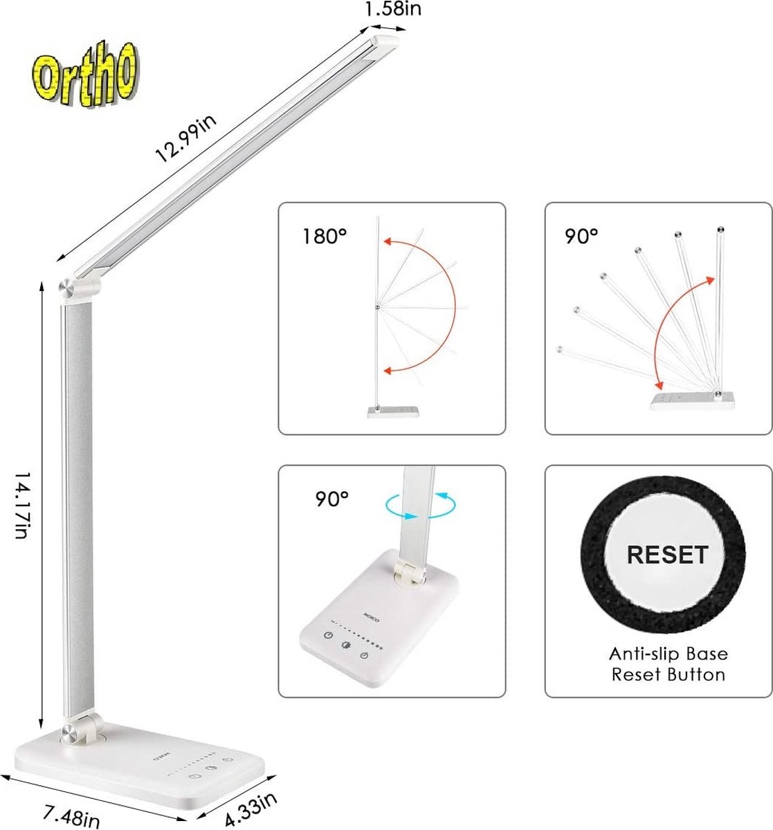 Ortho® - Bureaulamp - Bedlamp - Leeslamp - Nachtlamp - LED - Kleur licht, van Warm Wit tot Daglicht - Dimbaar - Qi draadloos opladen - USB oplaadpoort - Rose / Pink thumbnail 4