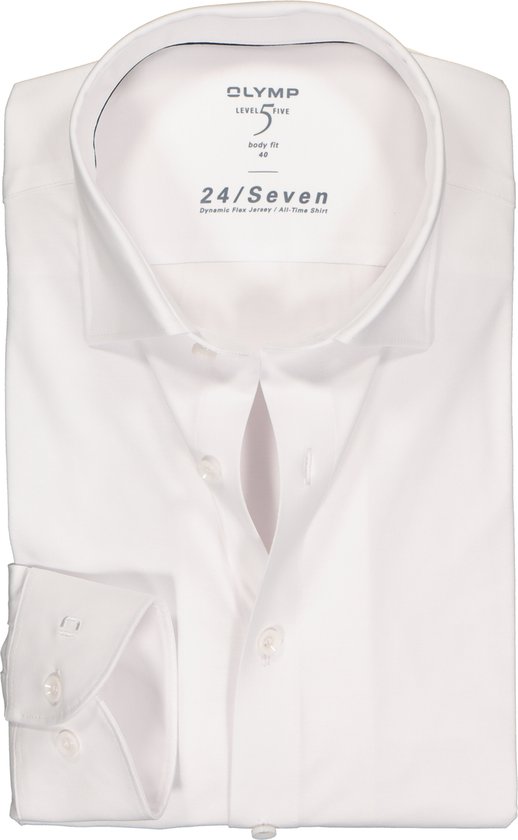 OLYMP Level 5 24/Seven body fit overhemd - mouwlengte 7 - wit tricot - Strijkvriendelijk - Boordmaat: 46