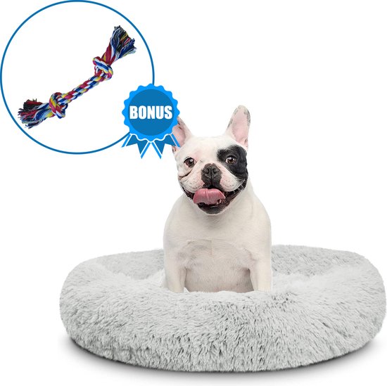 Pawzle Hondenmand - Donut Hondenkussen - Kattenmand - Bed voor Honden & Katten - Wasbaar - 80cm - Grijs