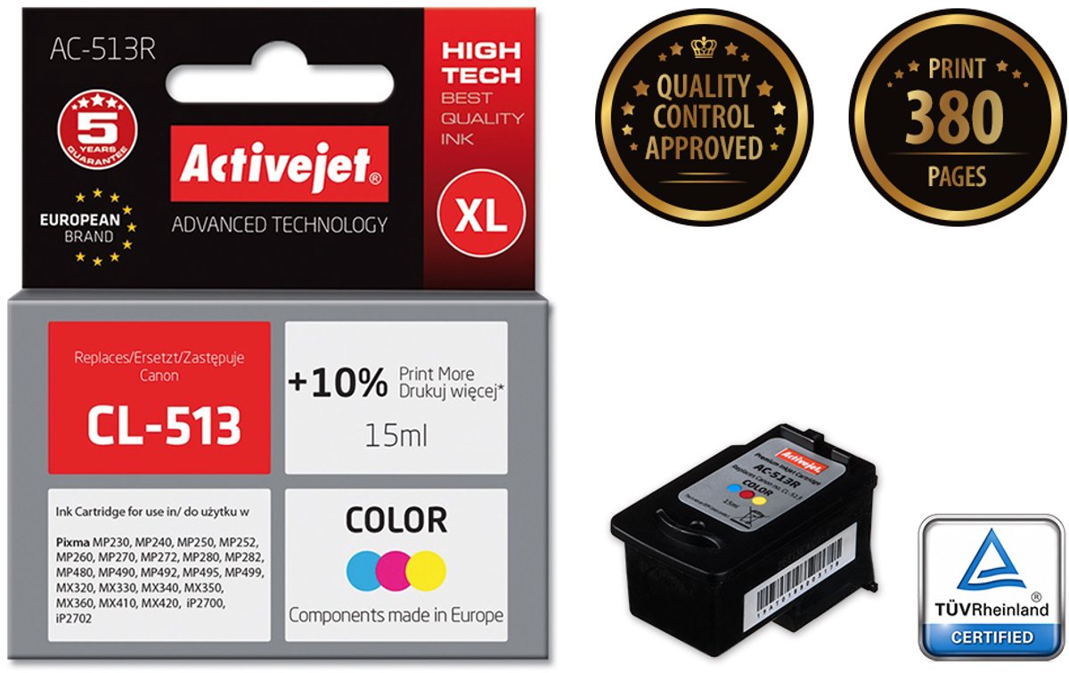 Originele inkt cartridge Activejet AC-513R Cyaan/Magenta/Geel