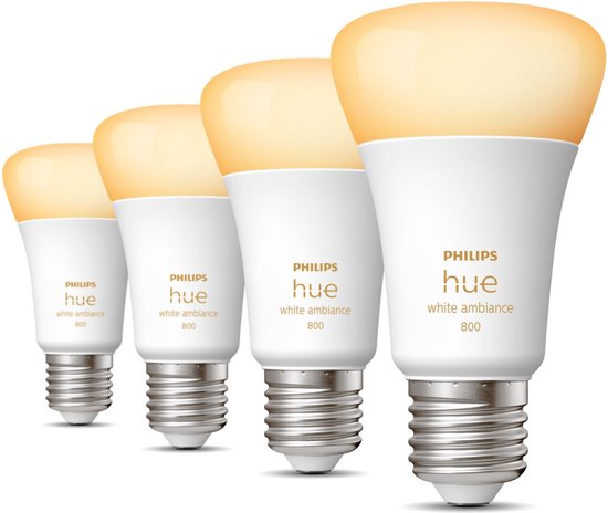 Philips Hue lampen - warm tot koelwit licht - E27 - 800 lumen - Bluetooth -  4 Stuks | bol.com