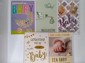 5 Luxe Wenskaarten - Geboorte - 12x17cm - Baby - Gevouwen kaarten met enveloppen
