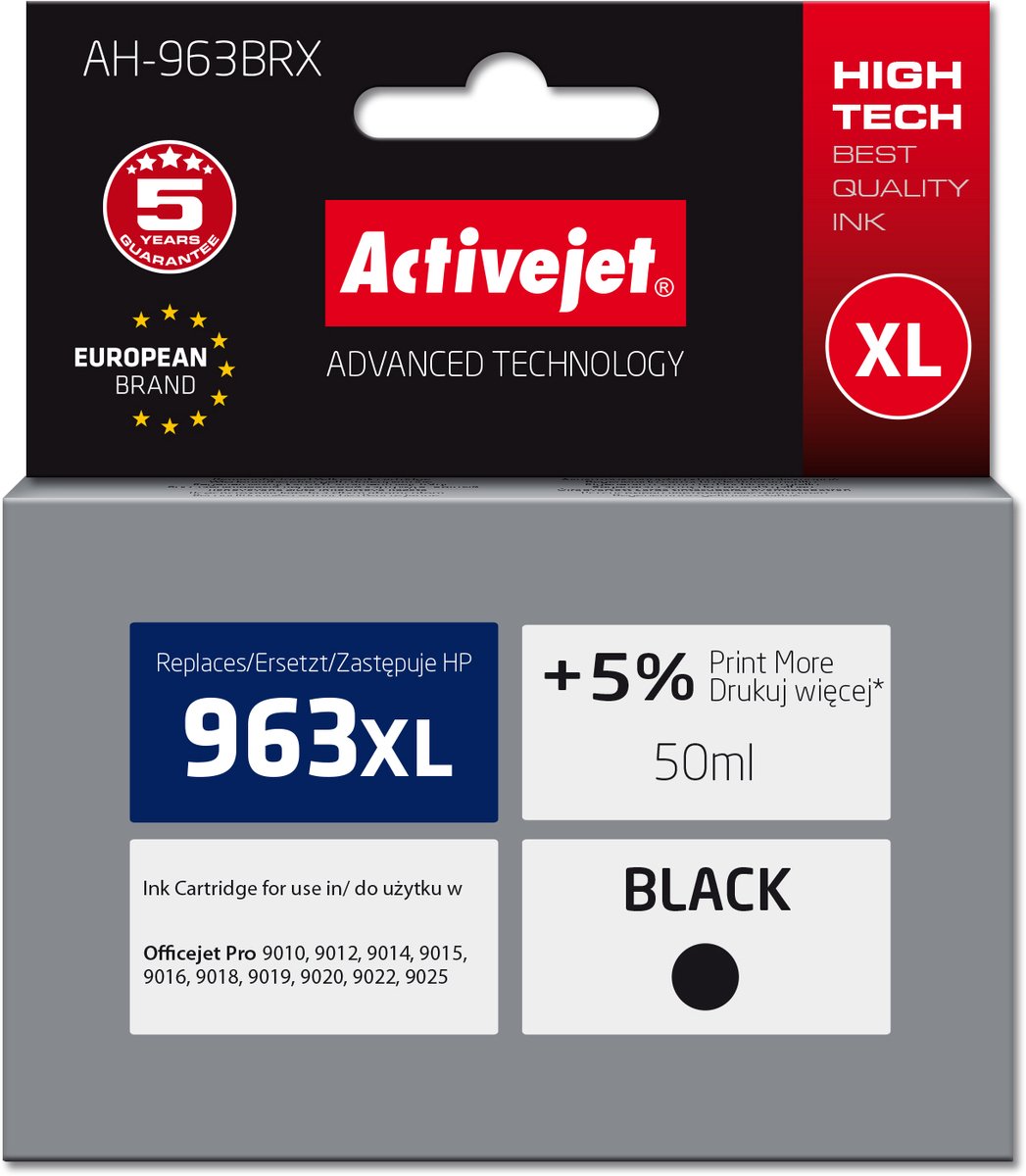 Activejet AH-963BRX inkt voor HP printers, Vervanging HP 963XL 3JA30AE; Premium; 2100 pagina's; zwart