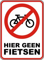 Sticker hier geen fietsen - Verboden voor fietsen - verbodssticker - Voor binnen en buiten - 22,5 cm x 16,6 cm