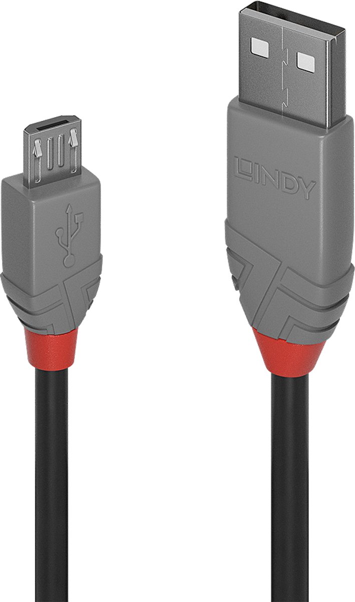 LINDY USB-kabel USB 2.0 USB-A stekker, USB-micro-B stekker 5.00 m Zwart, Grijs 36735
