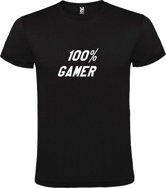 Zwart T-Shirt met “ 100 % Gamer “ afbeelding Wit Size L