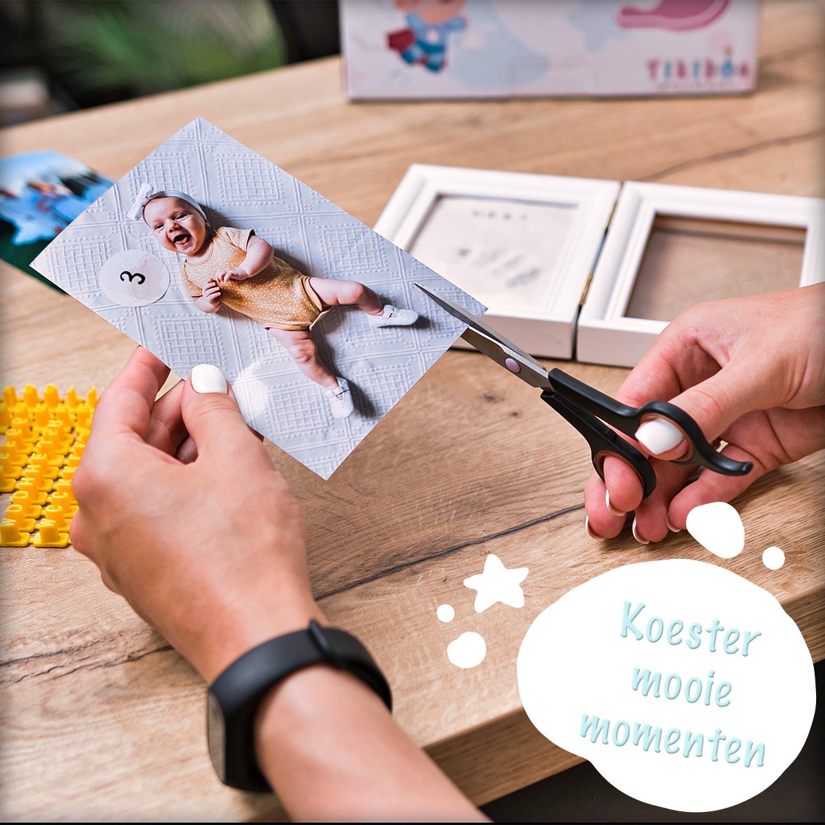 TIKIBOE Baby Fotolijst - Gipsafdruk baby - Klei Afdruk Baby Voet en Hand - Kraamcadeau Jongen of Meisje - Babyshower - Kraampakket/Geboorte Cadeau - Baby Art - Kraam Cadeau – foto 6