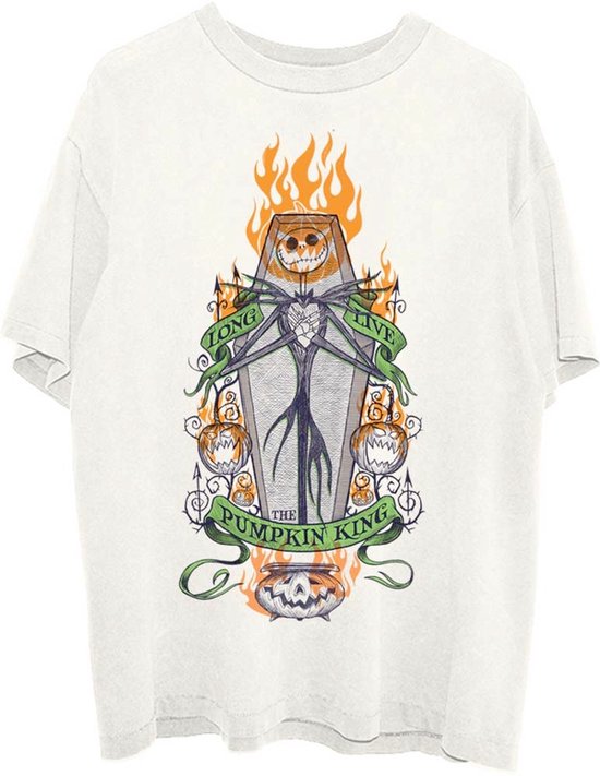 Disney The Nightmare Before Christmas - Orange Flames Pumpkin King Unisex T-shirt - S - Creme