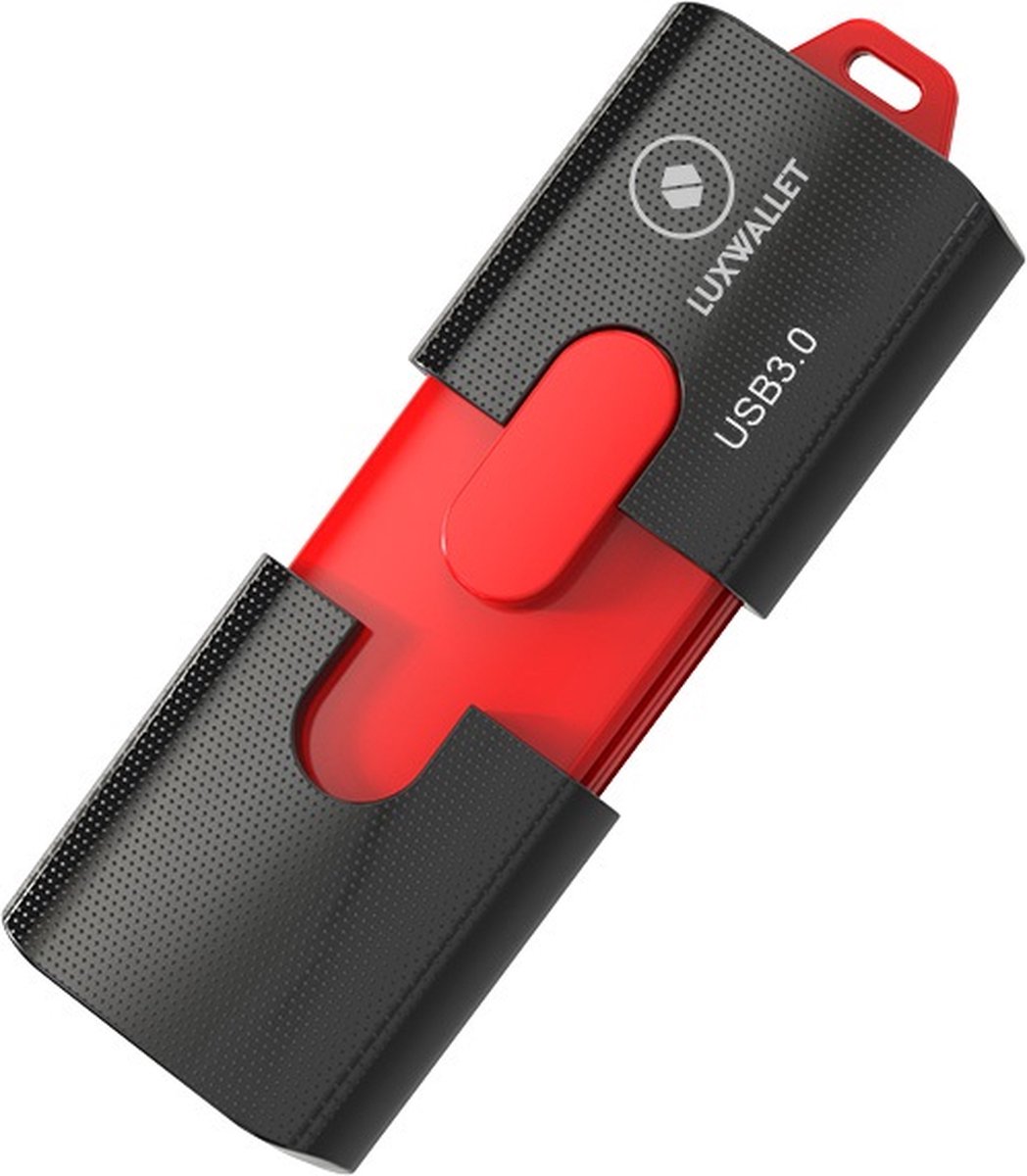 LUXWALLET PROX3 – 256GB Stick - USB 3.0 - Schuifbare Design - Snelle Overdracht - Stootbestendig Design – Zwart/Rood