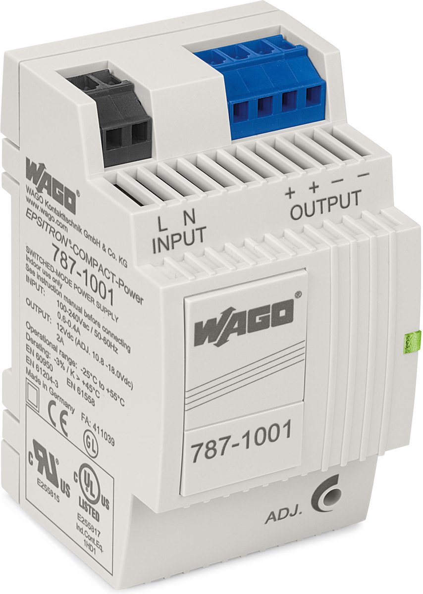 WAGO EPSITRON® COMPACT POWER 787-1001 DIN-rail netvoeding 12 V/DC 2 A 24 W Aantal uitgangen: 2 x Inhoud: 1 stuk(s)