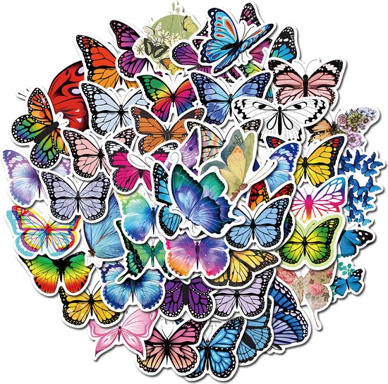Natuur Stickers - set 200 stuks -  Bloemen Planten Paddenstoelen Vlinders - Versiering Laptop Stickers - Stickervellen - van Theo