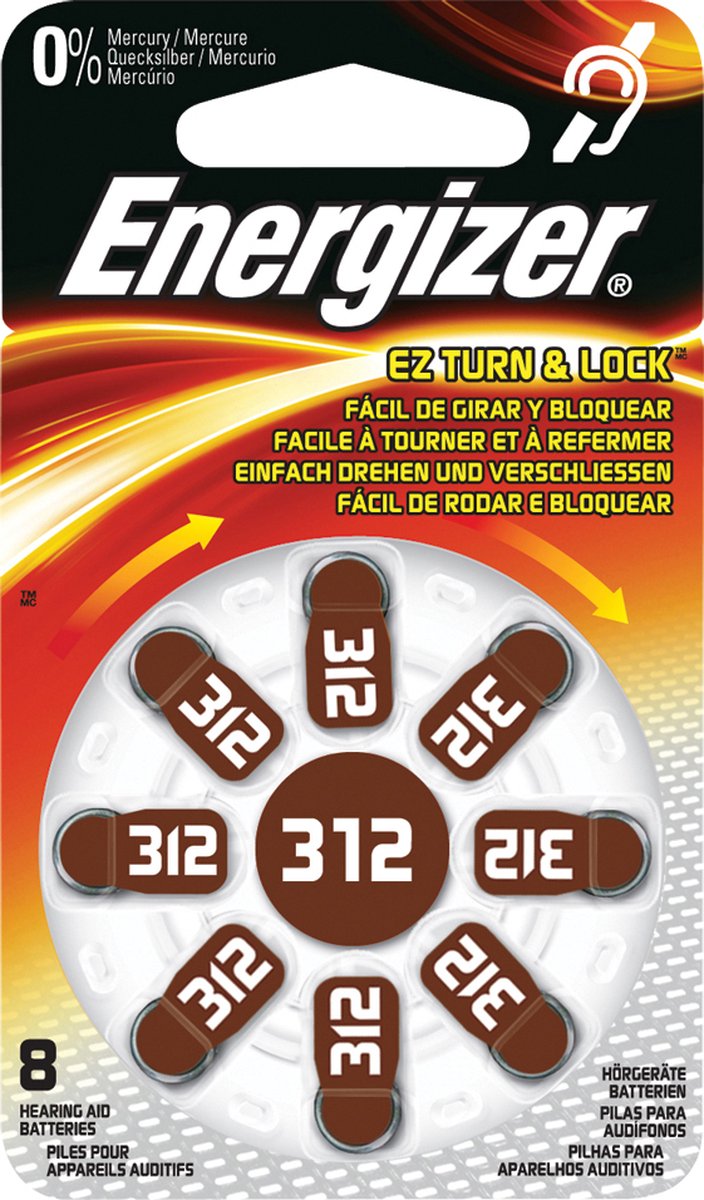 Energizer - 8 Bat Pr41 130Mah Turn&Lock - 8Ez312Tl