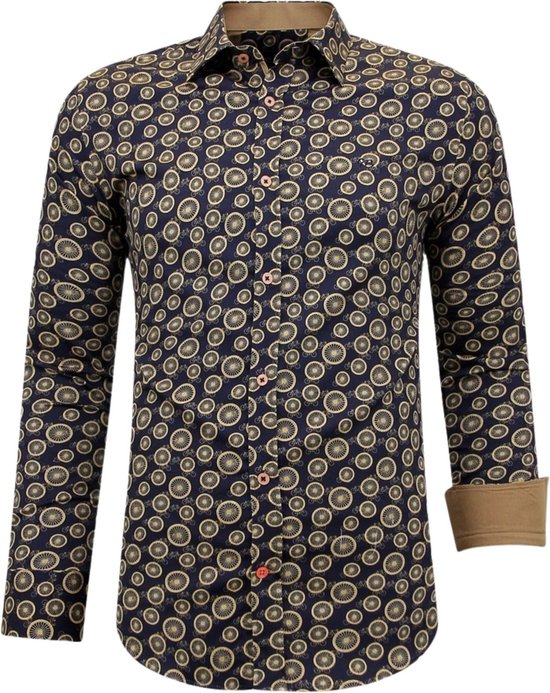 Luxe Satijn Overhemd Fiets Print - 3094 - Bruin