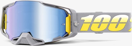 100% Armega Complex - Motocross Enduro BMX Downhill Bril Crossbril met Spiegellens - Grijs Geel