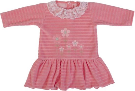 Coral velours - jurkje - kraamcadeau - meisjes - baby/peuter - bloemetjes print - roze - maat 86 (12-18maanden)