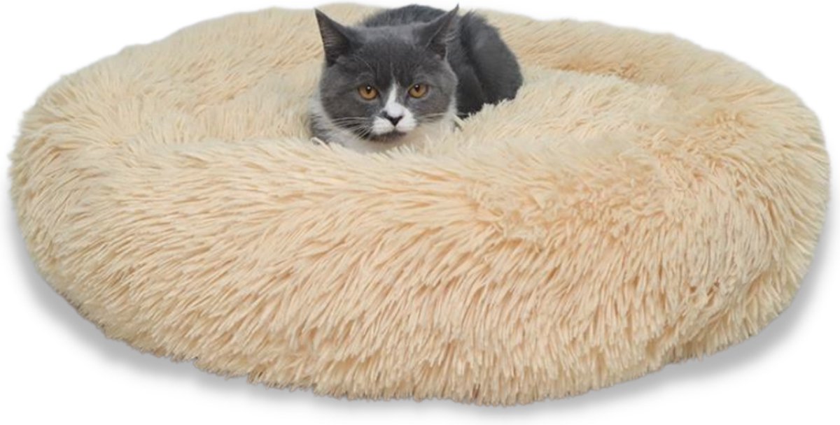 Topmast Fluffy Donut – Dierenmand – Donut Hondenmand – Beige – 60 cm – Pluche Hondenkussen / Kattenmand
