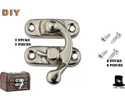 Bob Online ™ - 2 Stuks - Zilver – Antieke Rechts Klink Haak Hasp Hoorn Slotjes – Hout Sieraden Doos Klink Haak Sluiting – Metalen Kistslotjes – Antique Horn Lock – Horn Clasp Hook – Wooden Box Accessory – Meubelbeslag voor Kisten, Wijnkratten enz.
