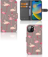 Hoesje met naam iPhone 14 Plus Wallet Book Case Flamingo