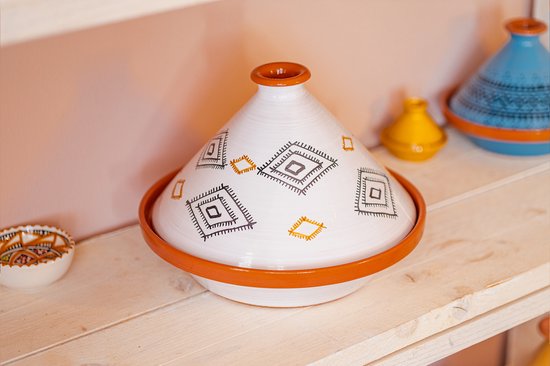 Tajine de cuisine marocain fait à la main pour induction, gaz, four -  Zwart/ Wit XL