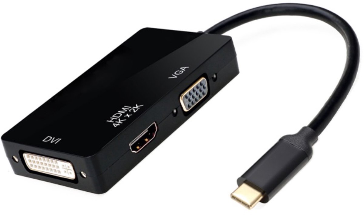 USB-C naar HDMI, DVI en VGA adapter met DP Alt Mode / zwart - 0,10 meter