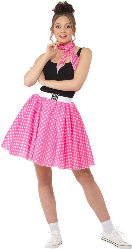 Costume des années 50 | Jupe et écharpe à pois rose femme des années 50 |  XL | Costume... | bol.com