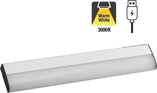 Sensorlux Lampe d' Éclairage d'armoire LED - 261mm - 100 lm - Wit Chaud 3000K - Capteur de Main/Porte IR - Dimmable - Batterie USB 5v Rechargeable