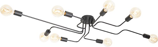 QAZQA facile - Design Plafondlamp - 8 lichts - L 132 cm - Zwart - Woonkamer | Slaapkamer | Keuken