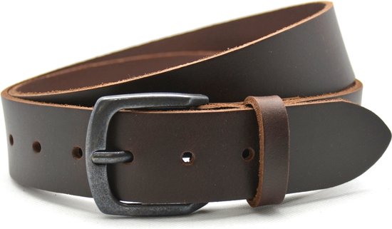 Moderiemen - 4 cm bruine riem - Riemmaat 115 - totale lengte riem 130 cm - rundleer - Heren riem / dames riem - bruine jeansriem met zwarte gesp