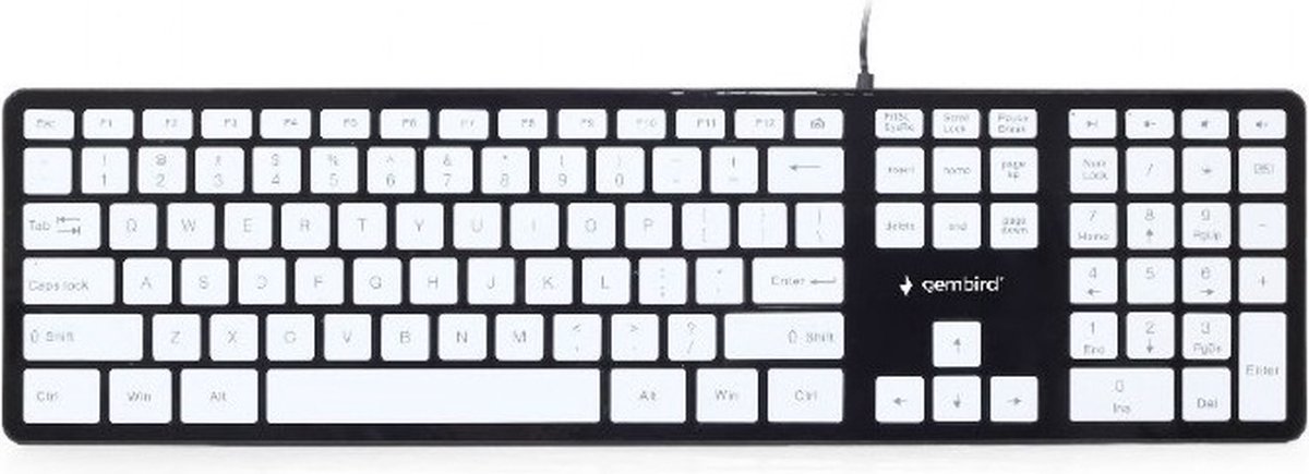 Gembird bedraad slimline USB toetsenbord met 5 multimedia toetsen - QWERTY (US) / zwart/wit - 16 meter