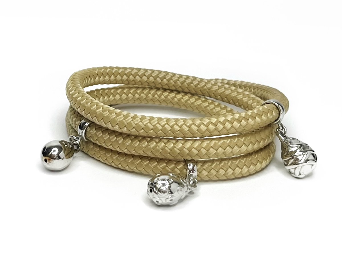 NIEUW - Jolla - dames wikkelarmband - zilver - touw - bedels - Charm Rope Wrap - Naturel