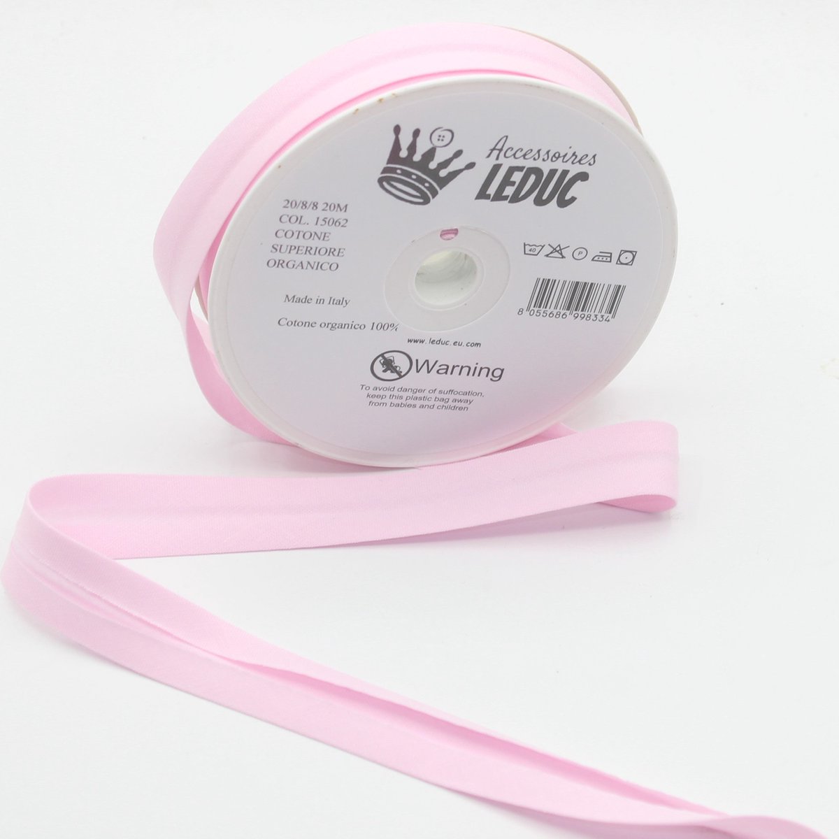 20 Meter BIAISBAND KATOEN, 100% BIOLOGISCH, Afgewerkt 20/8/8, Kleur 15064 ROZE
