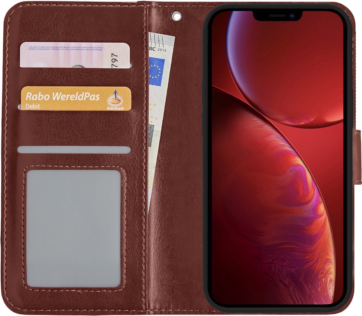 Hoesje - Met Pasjeshouder - Geschikt voor Apple iPhone 14 Pro Max - Luxe Bookcase Portemonee - Flip Case - Kunstleer Book Case - Flipcase - Book Cover - Walletcase - Portemonneehoes - Bruin