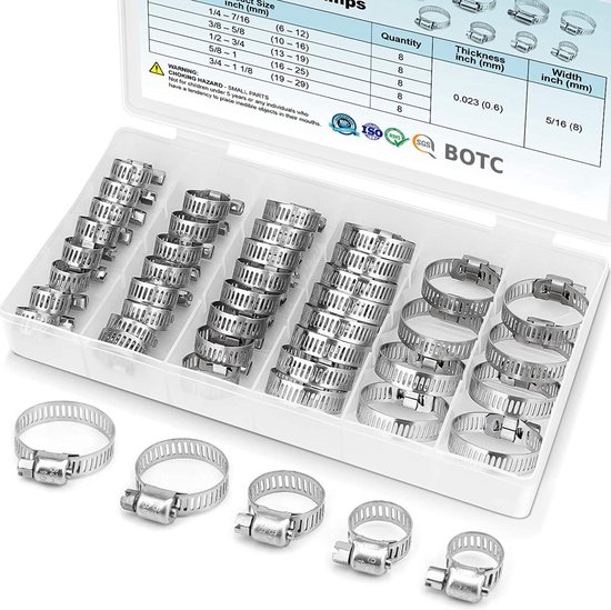 BOTC Slangklemmen Set - RVS slangklem - Ø 8-38mm - 60 Delig