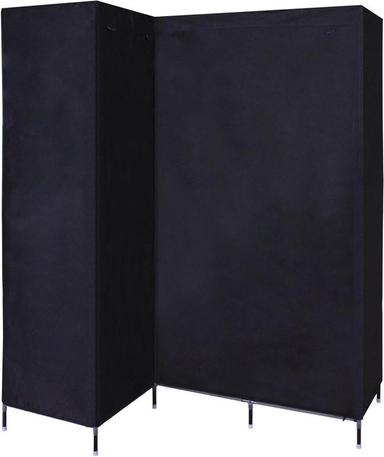HK1Z Opvouwbare Kledingkast - B126 x D40 x H170 cm - 9 Legplanken - Stalen Frame - 90KG Draagkracht - Stoffen Garderobekast - Legkast Hoekmodel - Kampeerkast - Zwart — afbeelding 4